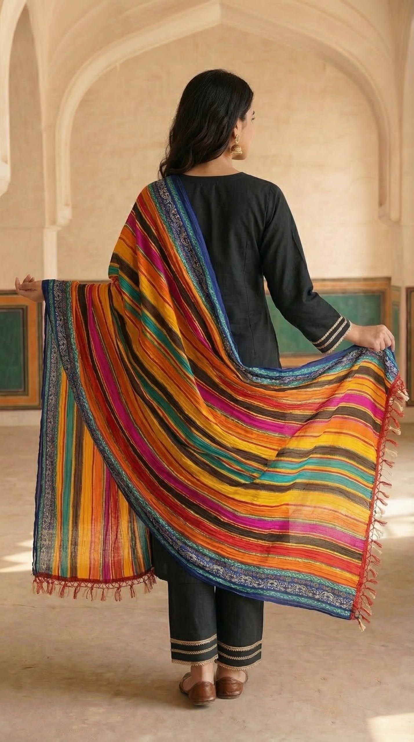 Chinnon Bandhani Dupatta for Women | Multicolor Lines - view 3
