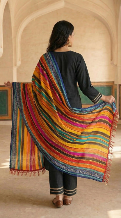 Chinnon Bandhani Dupatta for Women | Multicolor Lines - view 3