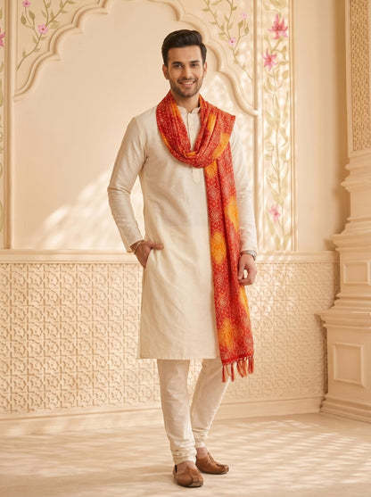 Chinnon Bandhani Dupatta for Men | Red Orange - view 2