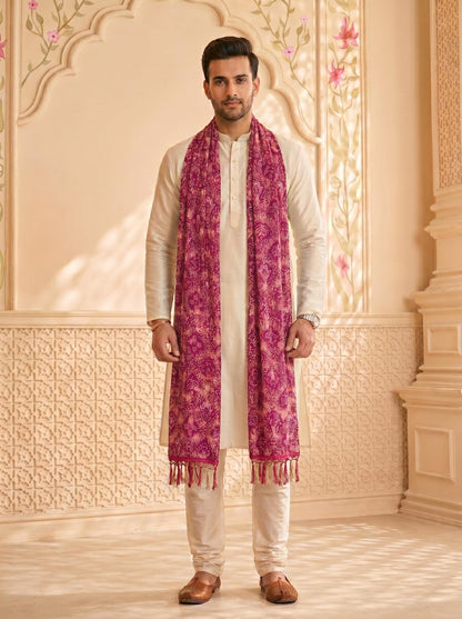 Chinnon Bandhani Dupatta for Men | Purple Pink
