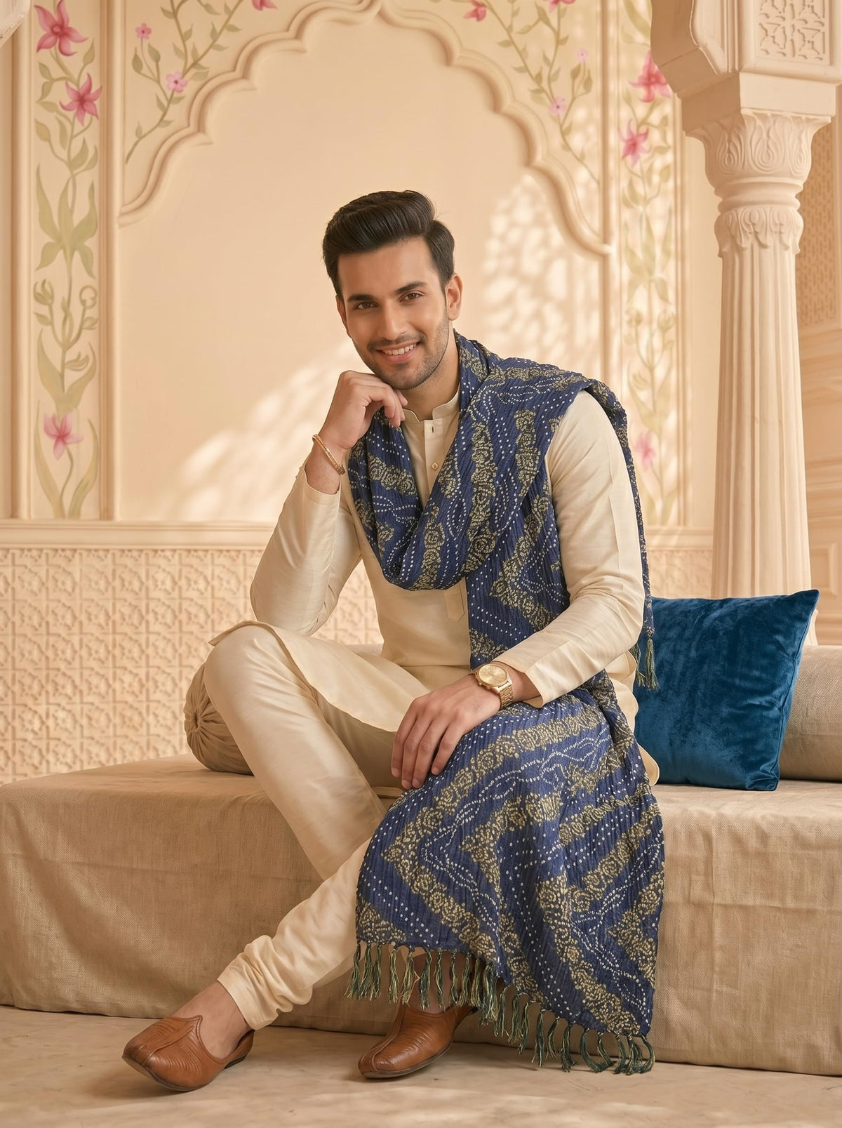 Chinnon Bandhani Dupatta for Men | Blue - view 4