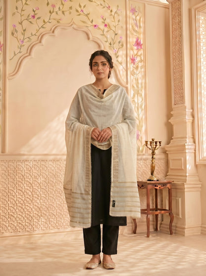 Zari Woven Chanderi Cotton Dupatta for Women | Off White - view 4