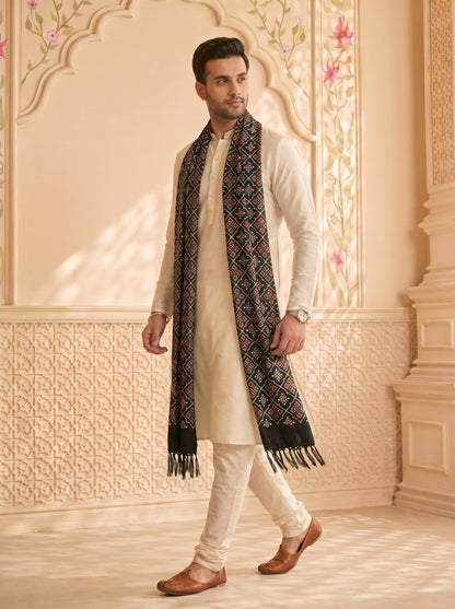 Chinnon Bandhani Dupatta for Men | Black - view 2
