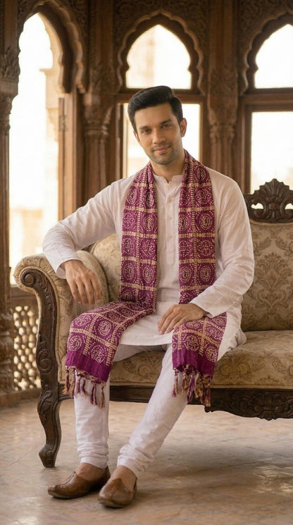 Chinnon Bandhani Dupatta for Men | Purple - view 4
