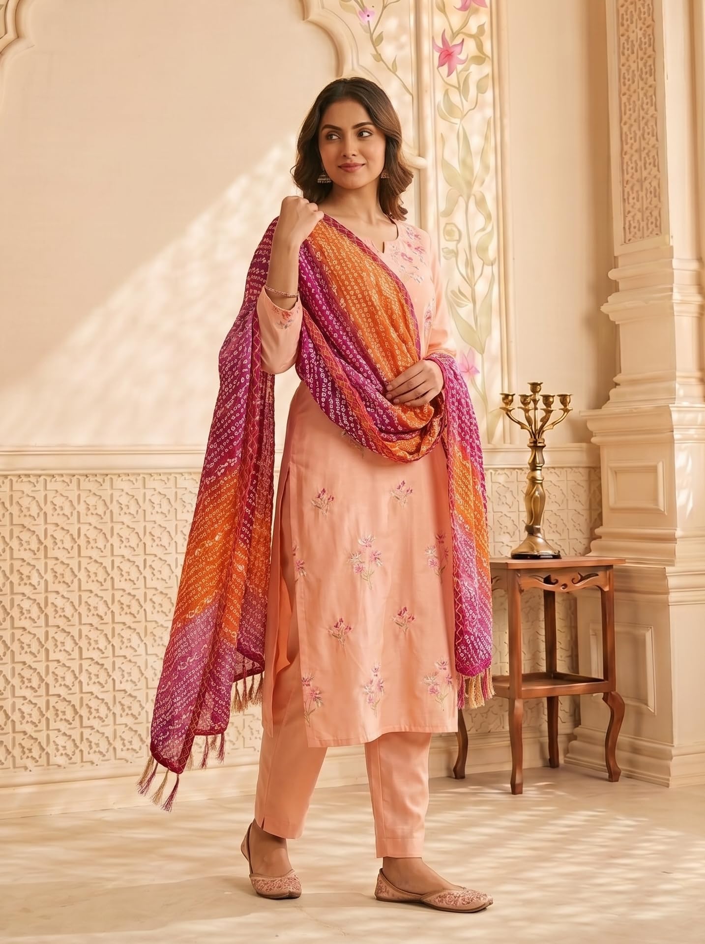 Chinnon Bandhani Dupatta for Women | Pink Orange - view 4
