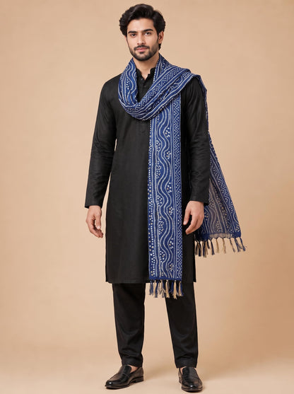 Printed Bandhani Dupatta for Men | Navy Blue - view 2