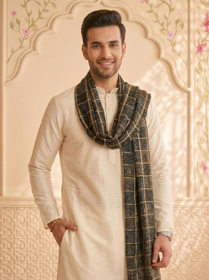 Chinnon Bandhani Dupatta for Men | Black