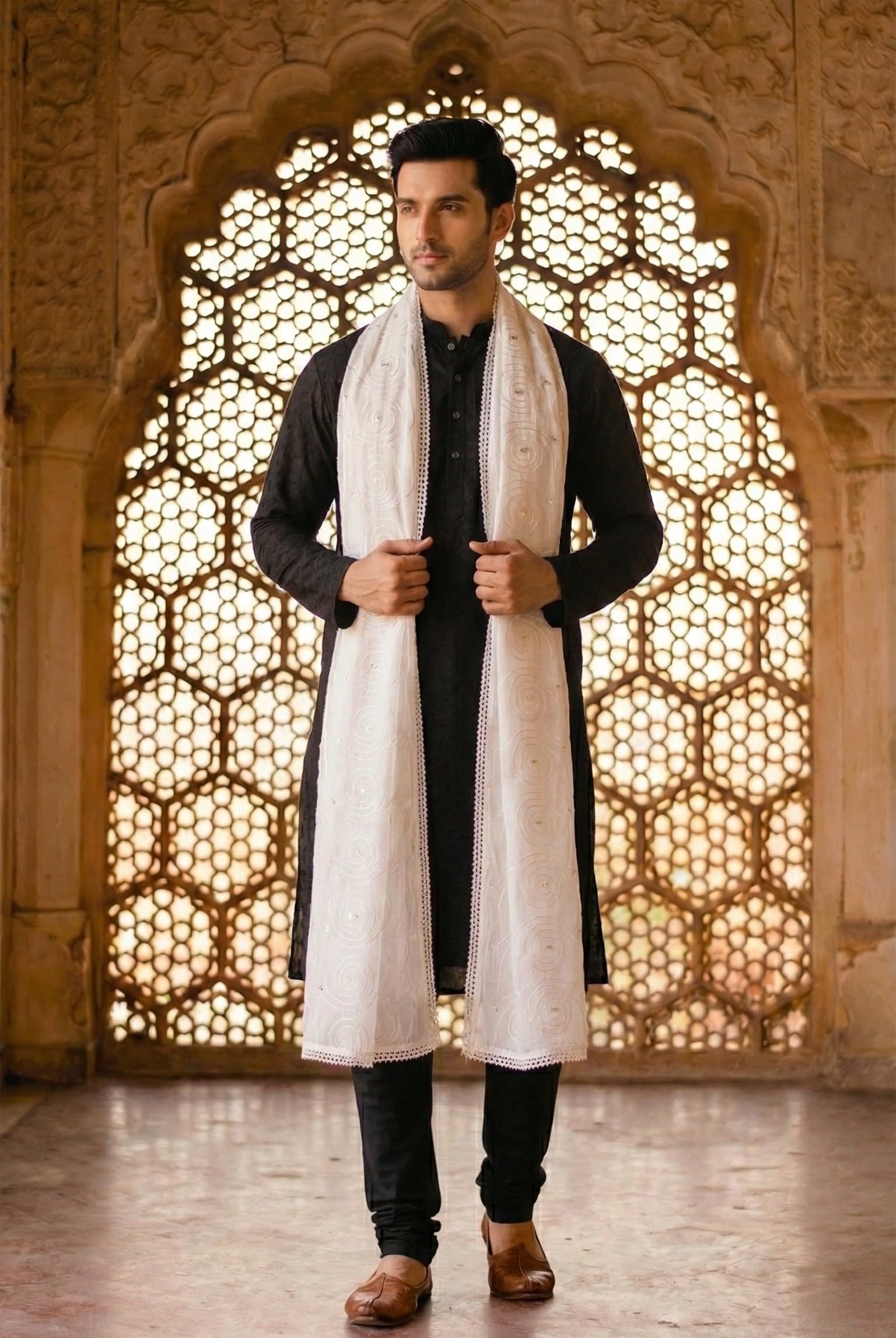Pure Cotton Ethnic Dupatta for Men | White