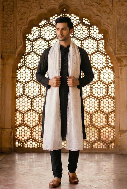Pure Cotton Ethnic Dupatta for Men | White