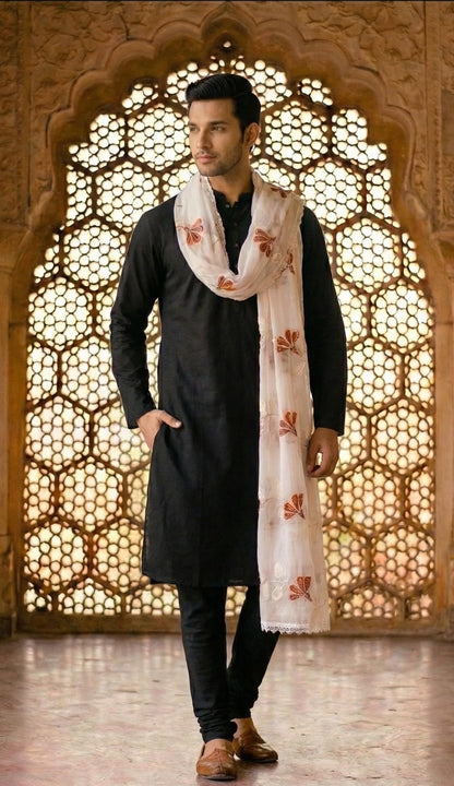 Pure Cotton Ethnic Dupatta for Men | White - view 2