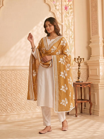 Pure Cotton Floral Embroidered Dupatta for Women | Sand Beige - view 5