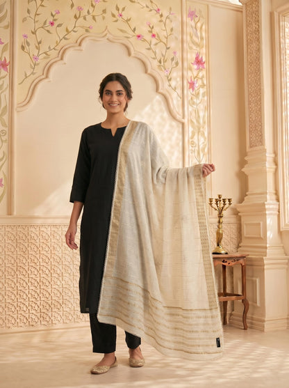 Zari Woven Chanderi Cotton Dupatta for Women | Off White