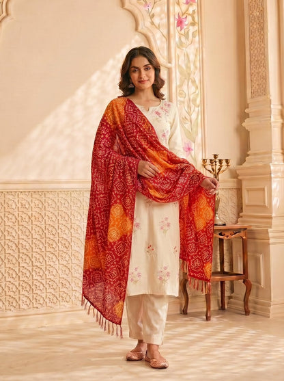 Chinnon Bandhani Dupatta for Women | Red Orange - view 2