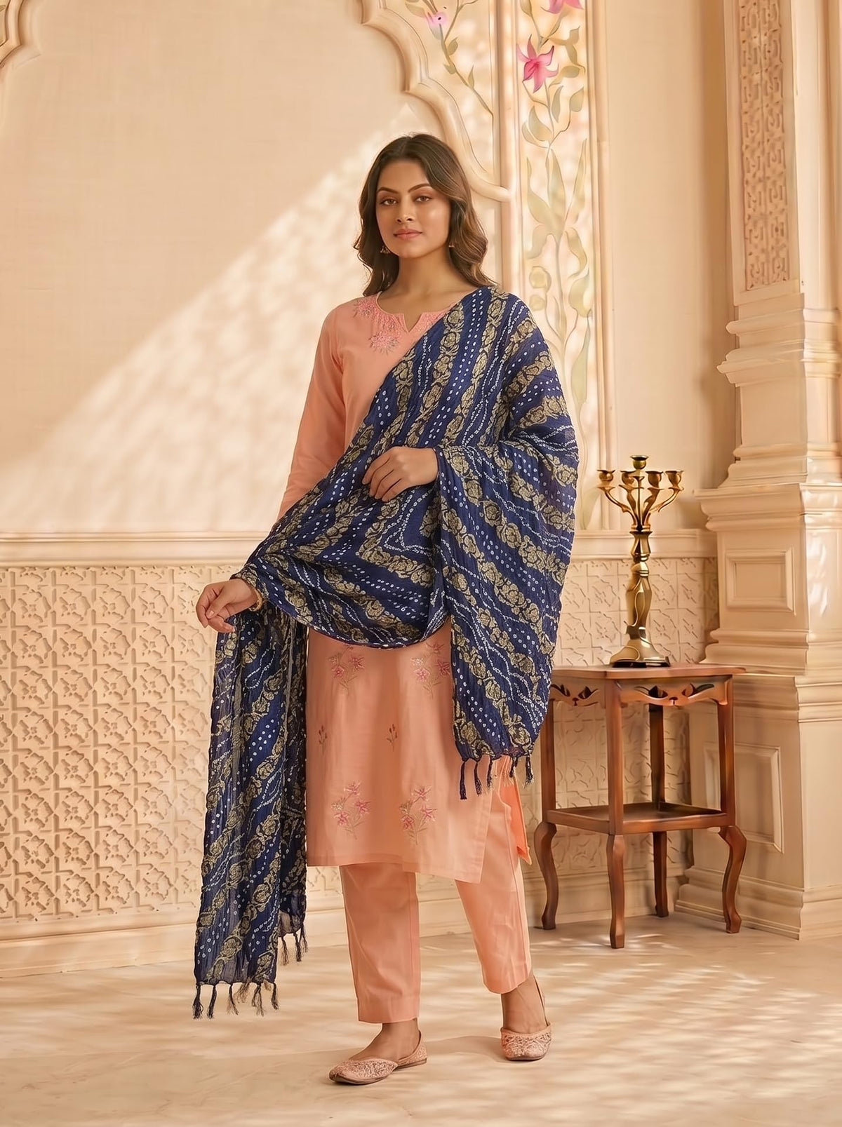 Chinnon Bandhani Dupatta for Women | Blue - view 3