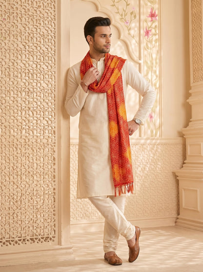 Chinnon Bandhani Dupatta for Men | Red Orange - view 4