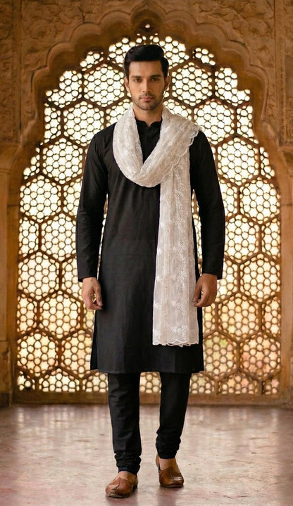 Net Dupatta for Men | White - view 3
