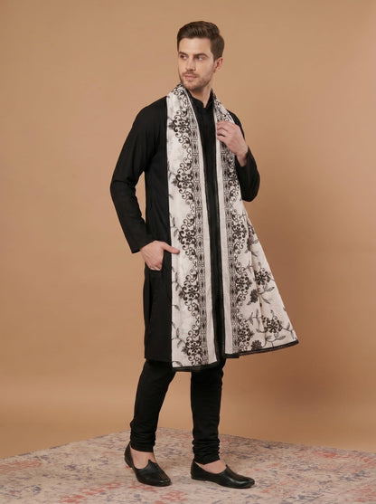 Pure Cotton Floral Embroidery Dupatta for Men | White - view 2