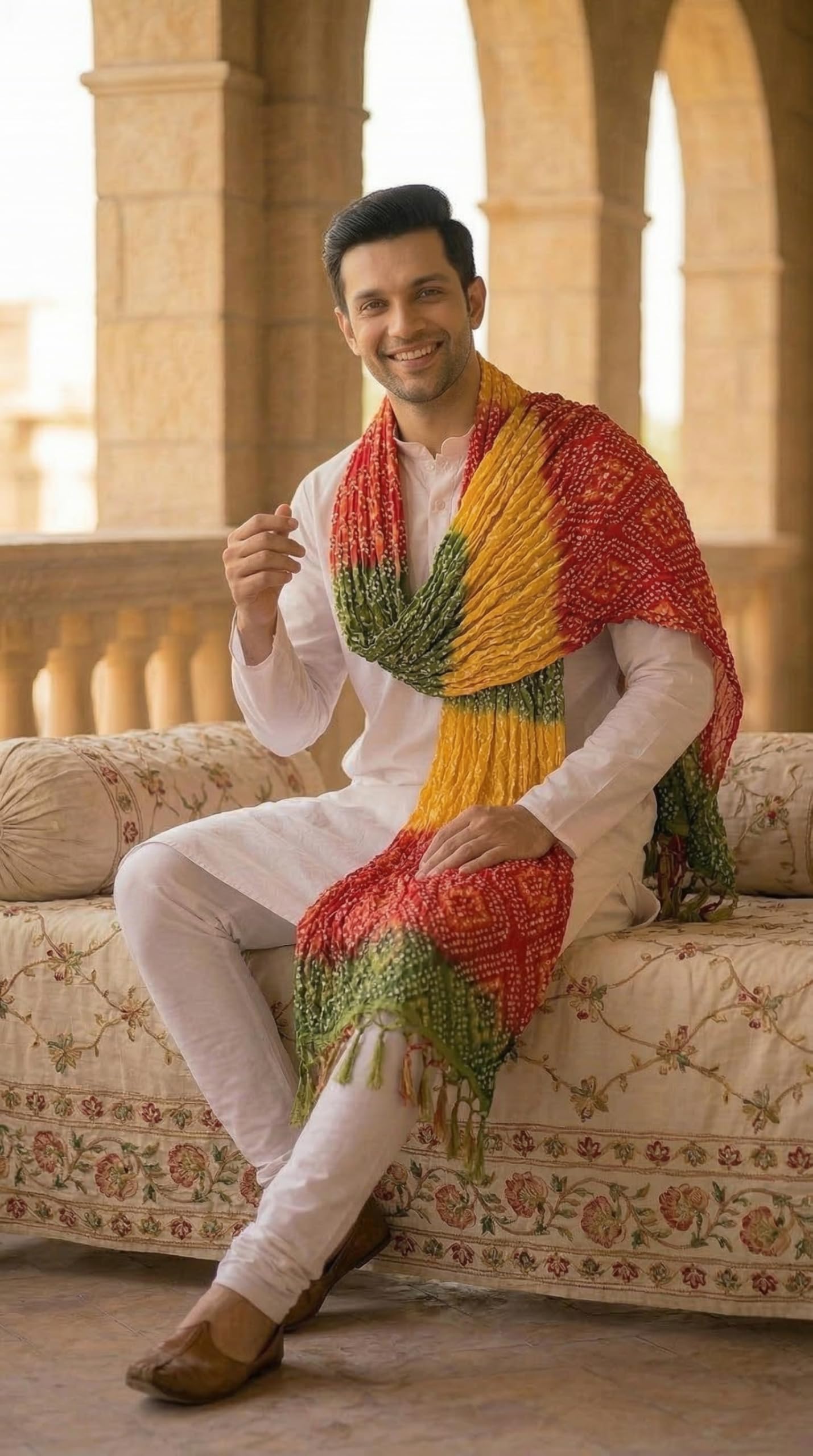 Chinnon Bandhani Dupatta for Men | Multicolor - view 4