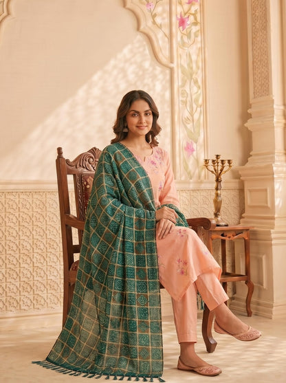 Chinnon Bandhani Dupatta for Women | Green - view 4