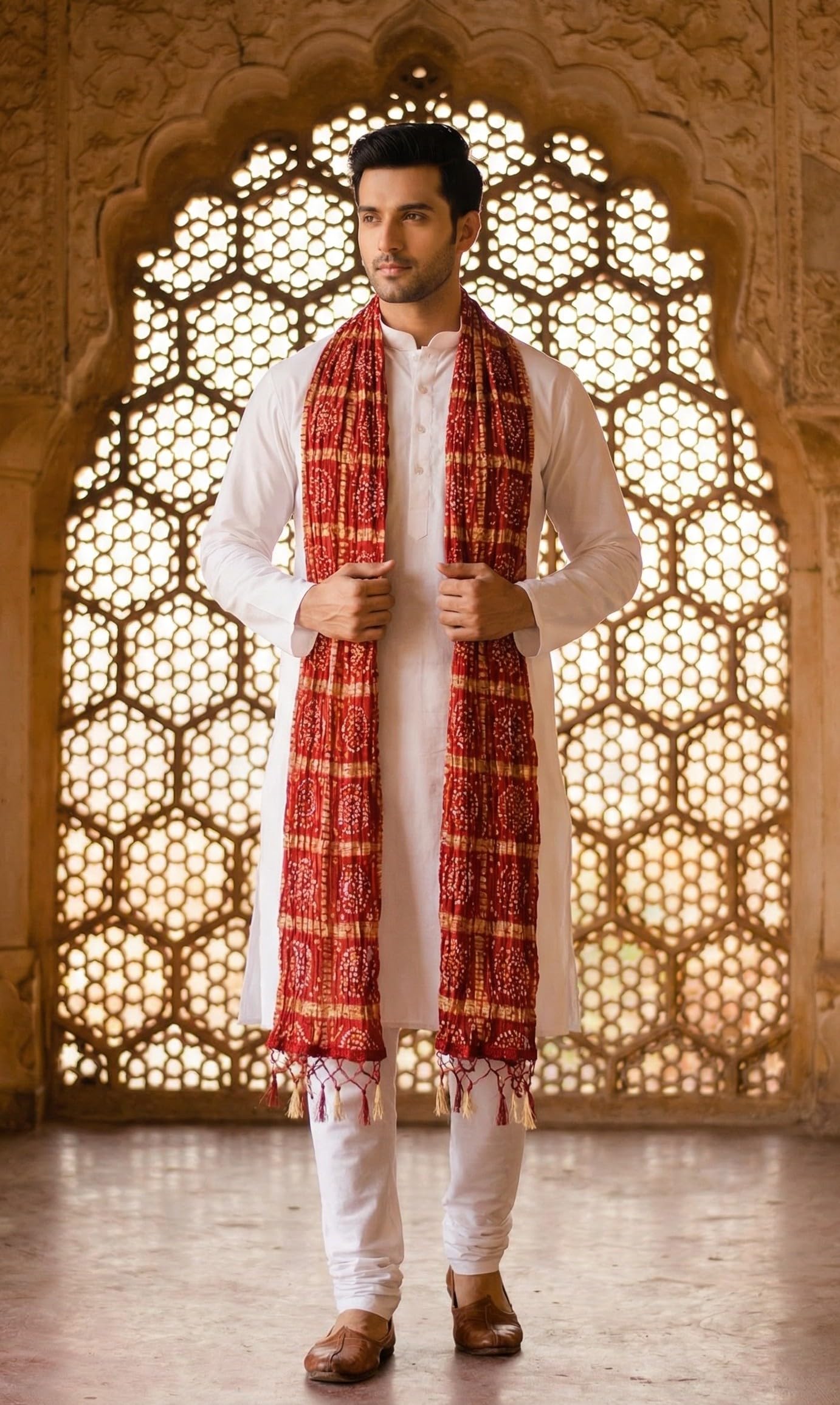 Chinnon Bandhani Dupatta for Men | Maroon