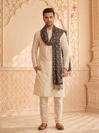 Chinnon Bandhani Dupatta for Men | Black - view 3