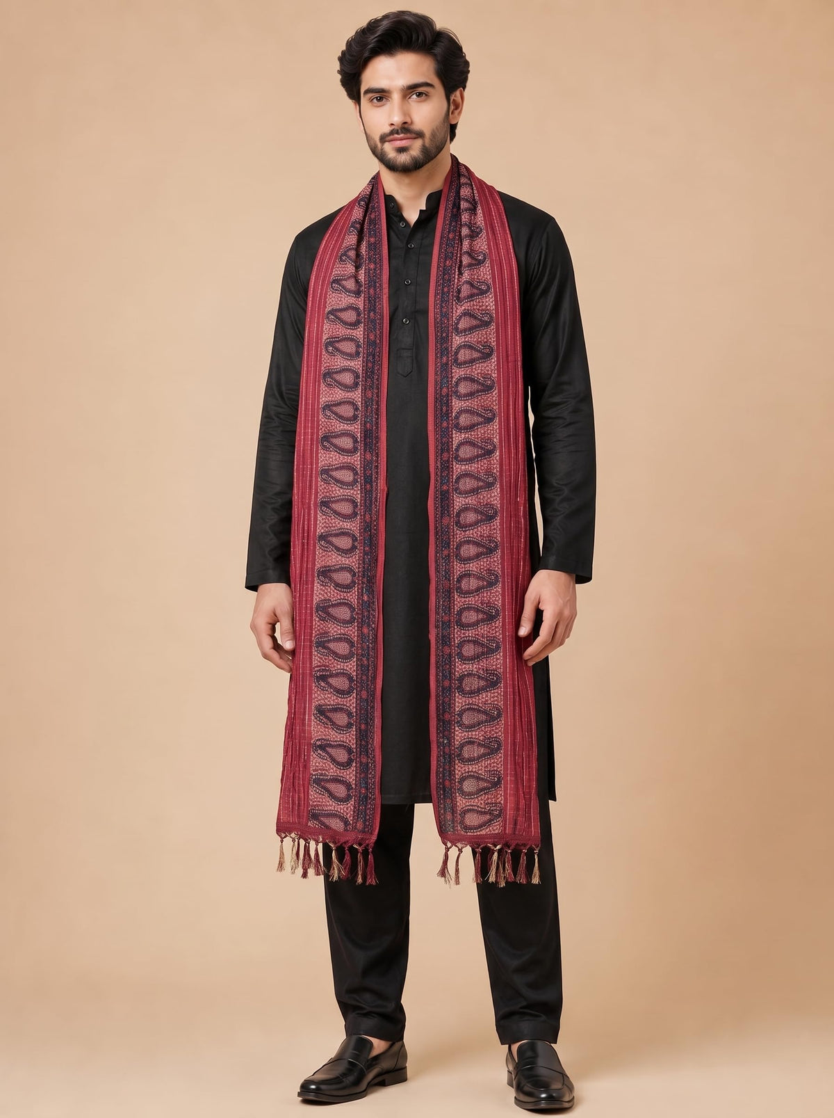 Printed Bandhani Dupatta for Men | Maroon