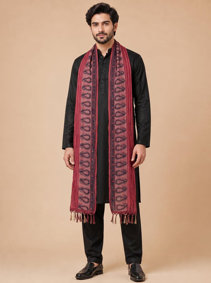 Printed Bandhani Dupatta for Men | Maroon