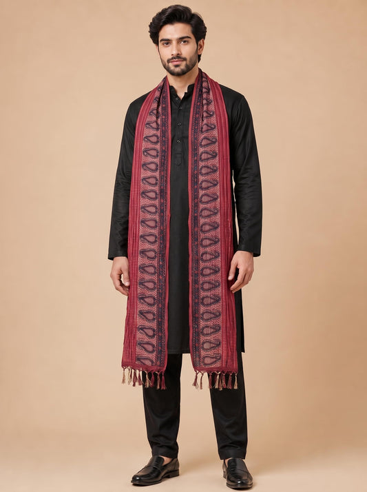 Printed Bandhani Dupatta for Men | Maroon