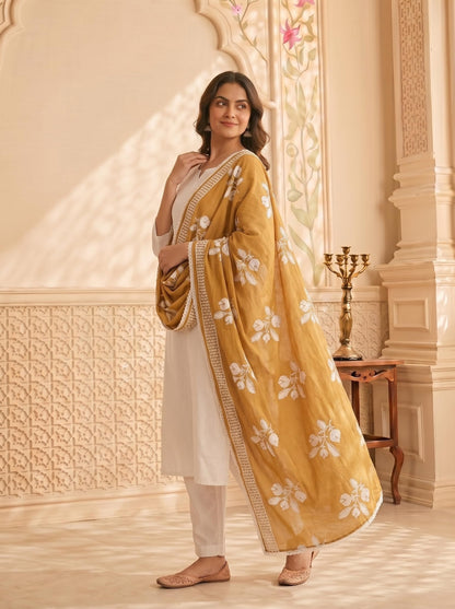 Pure Cotton Floral Embroidered Dupatta for Women | Sand Beige - view 3