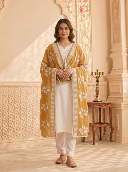 Pure Cotton Floral Embroidered Dupatta for Women | Sand Beige - view 2