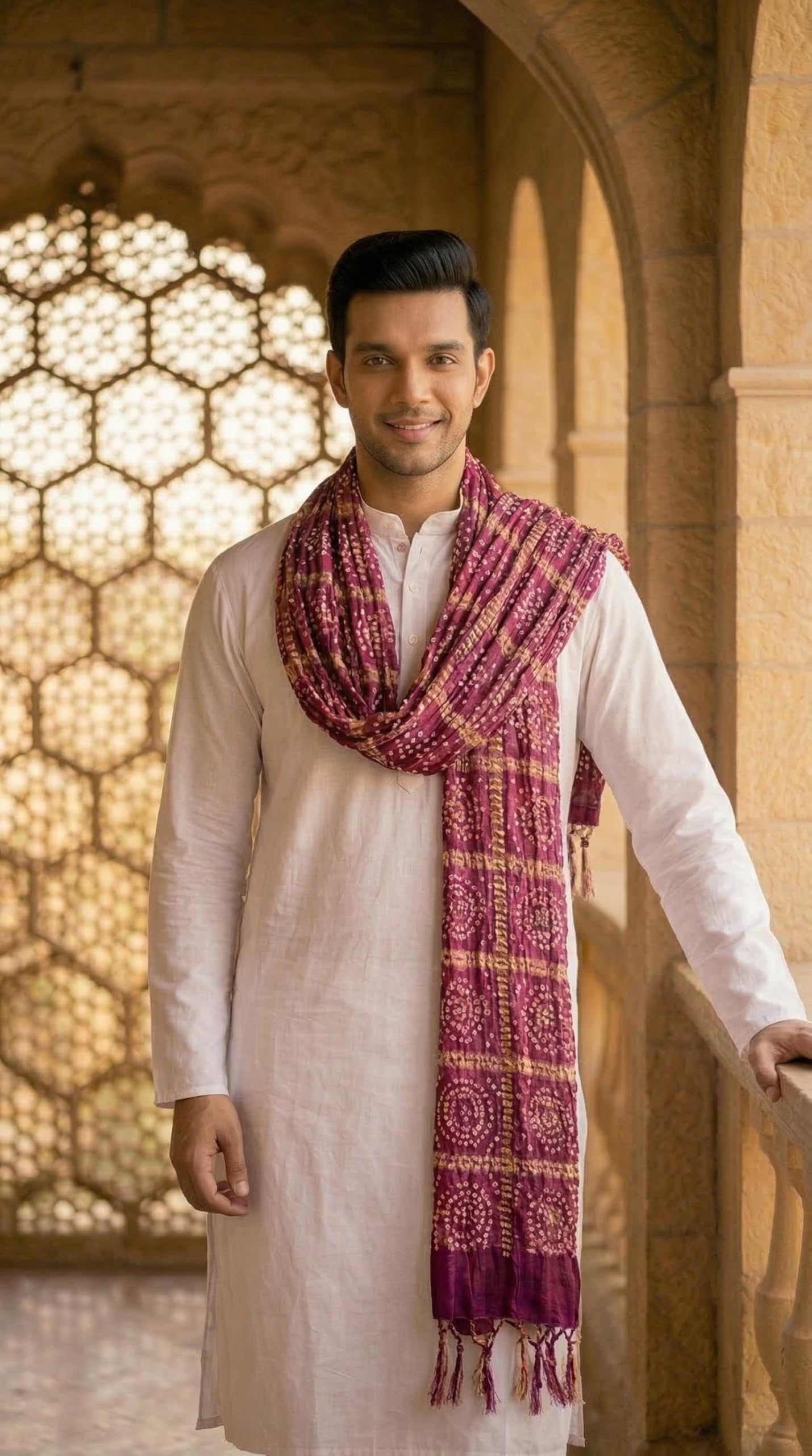 Chinnon Bandhani Dupatta for Men | Purple - view 3