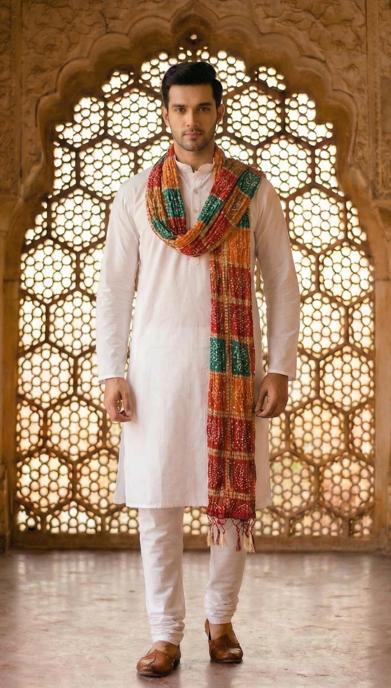 Chinnon Bandhani Dupatta for Men | Multicolor - view 2