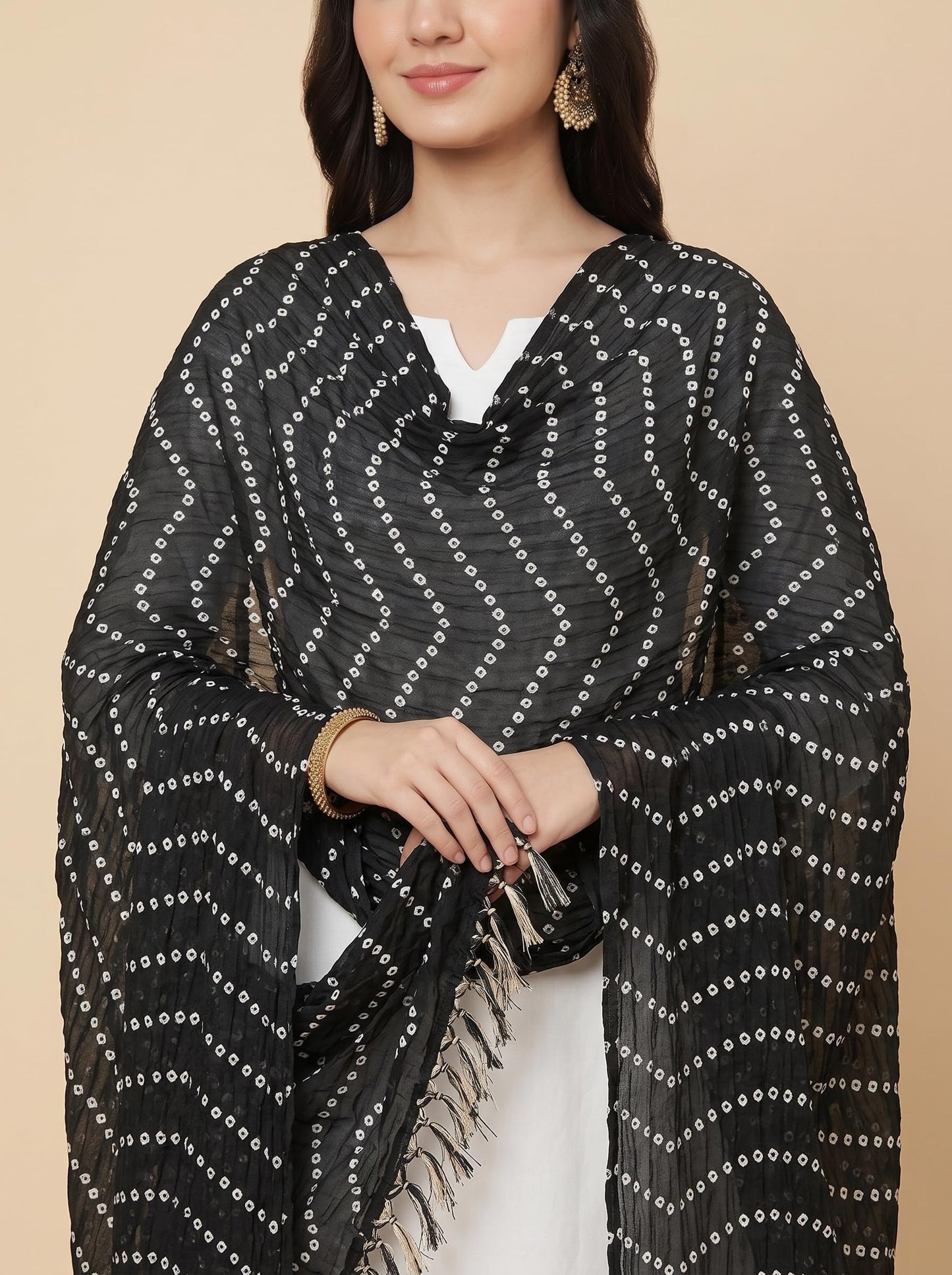 Printed Bandhani Dupatta for Women | Black - view 6