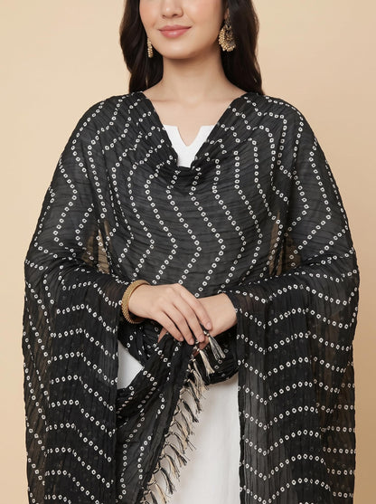 Printed Bandhani Dupatta for Women | Black - view 6