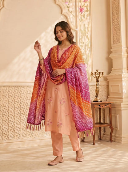 Chinnon Bandhani Dupatta for Women | Pink Orange - view 2