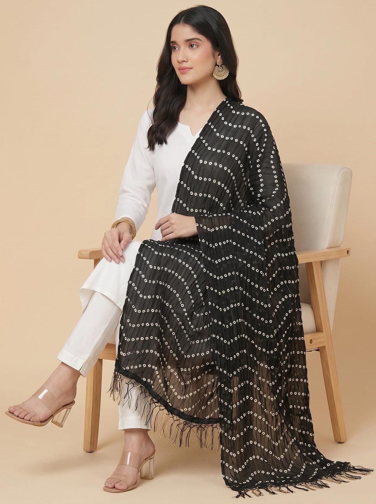 Printed Bandhani Dupatta for Women | Black - view 5