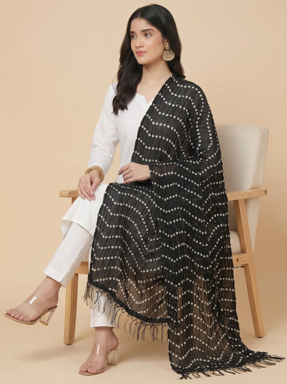 Printed Bandhani Dupatta for Women | Black - view 5