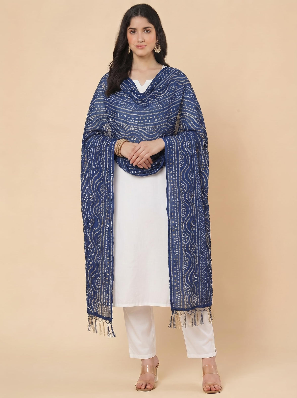 Printed Bandhani Dupatta for Women | Navy Blue - view 3