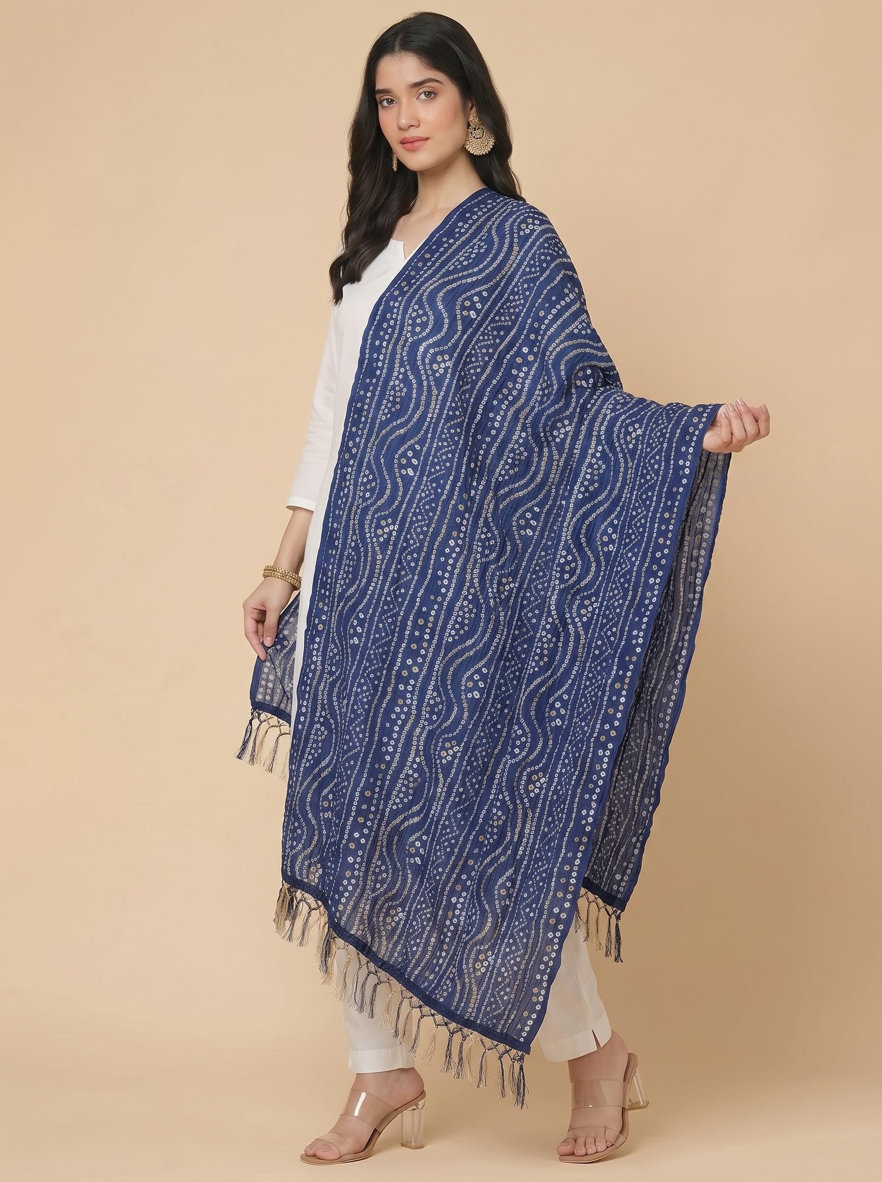 Printed Bandhani Dupatta for Women | Navy Blue - view 5