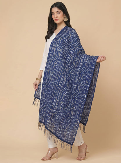 Printed Bandhani Dupatta for Women | Navy Blue - view 5