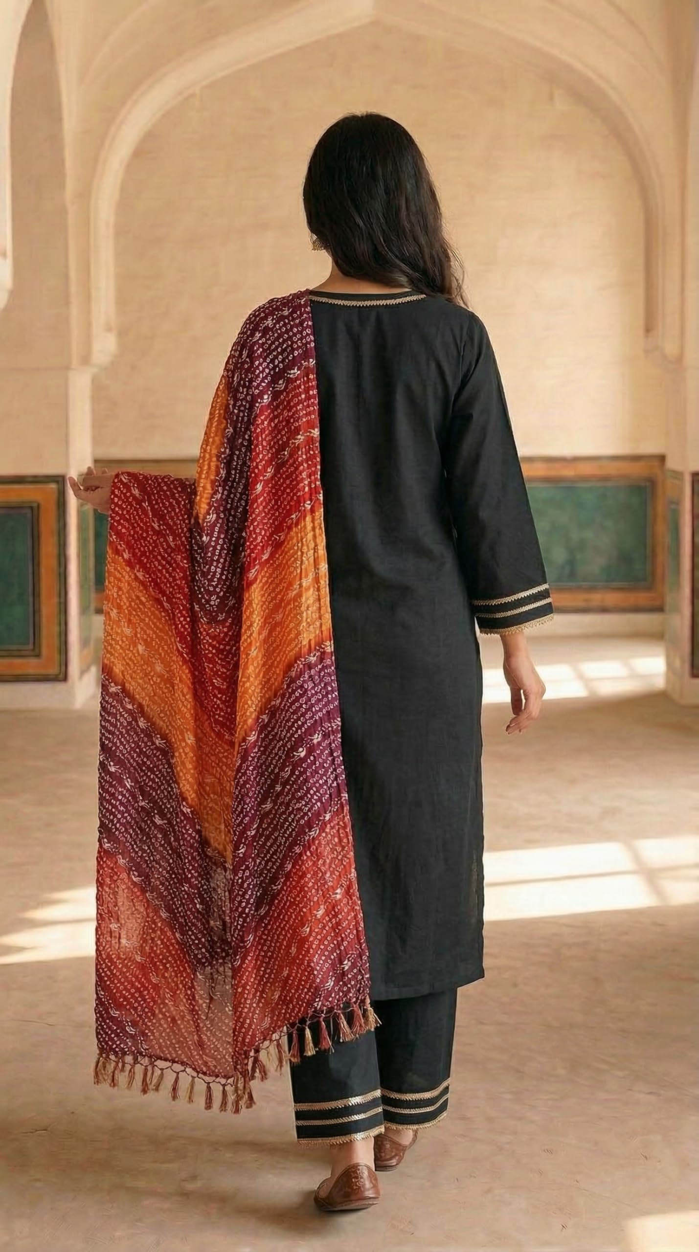 Chinnon Bandhani Dupatta for Women | Multicolor Orange - view 3
