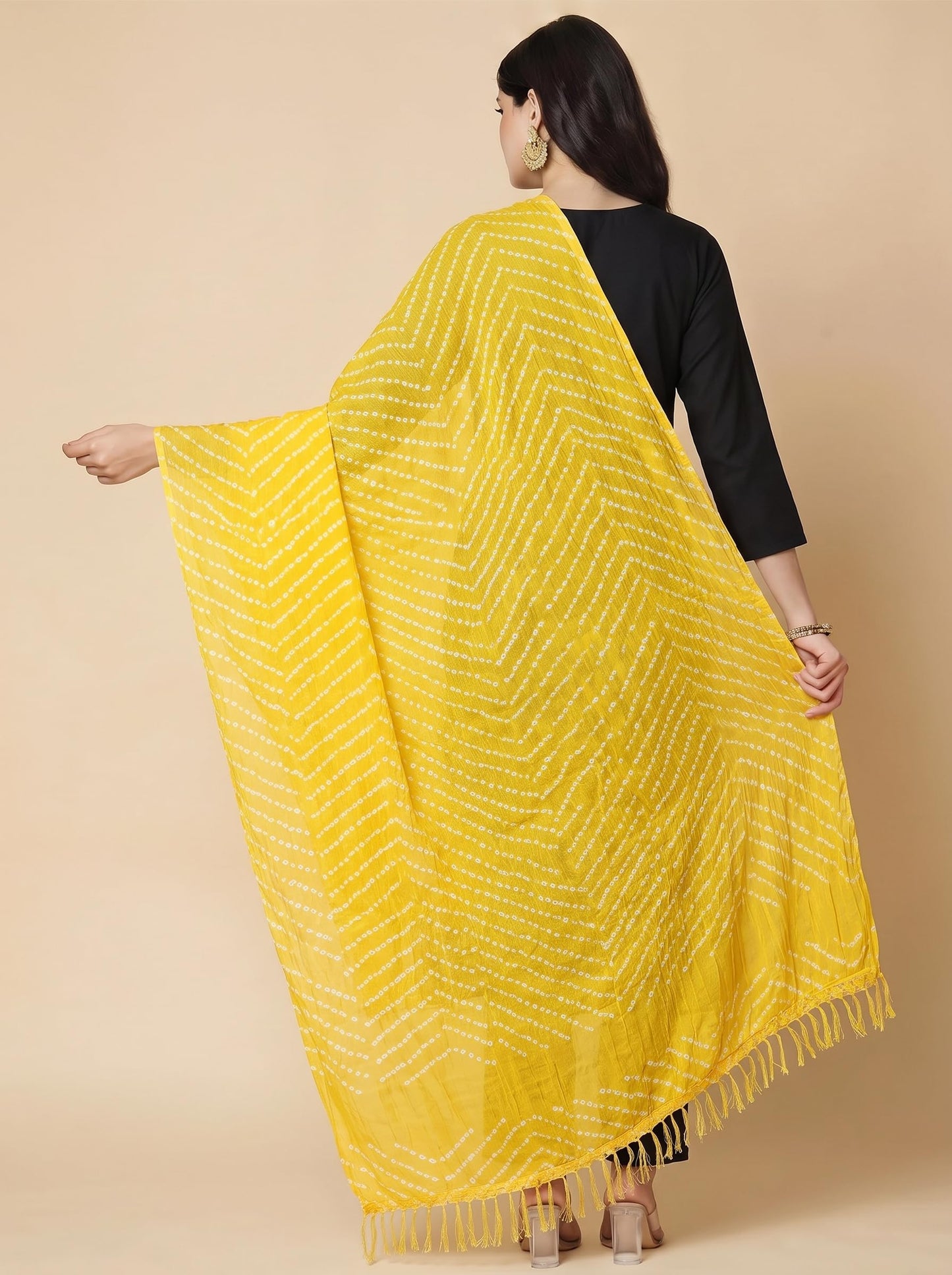Printed Bandhani Dupatta for Women | Yellow - view 2