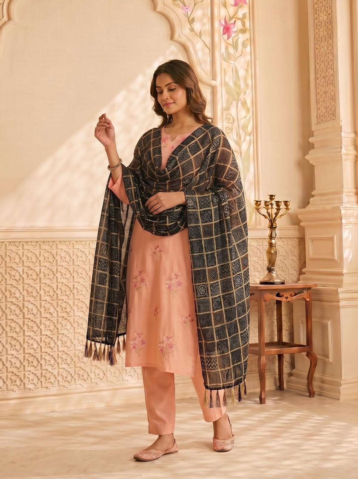 Chinnon Bandhani Dupatta for Women | Black - view 3