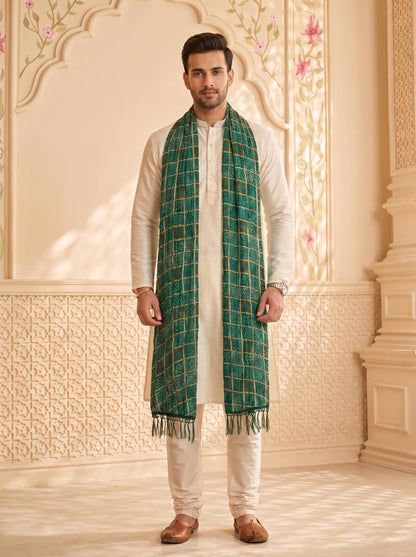 Chinnon Bandhani Dupatta for Men | Green - view 3