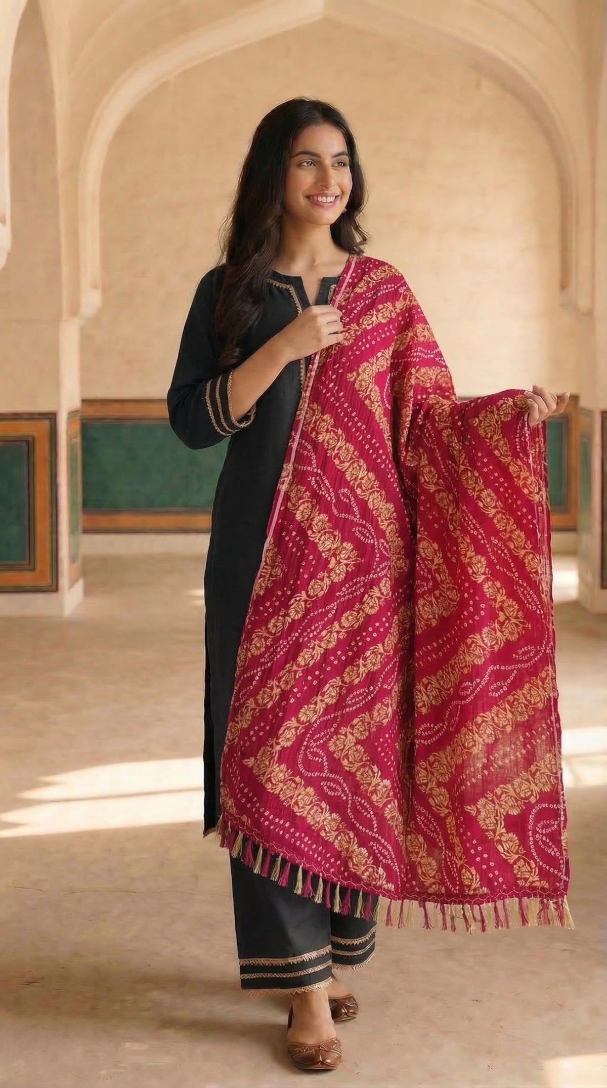 Chinnon Bandhani Dupatta for Women | Pink - view 3