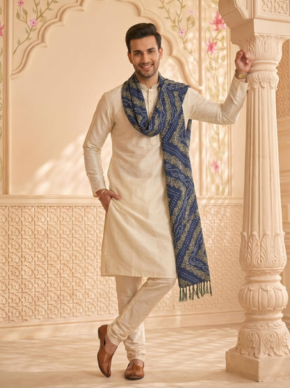 Chinnon Bandhani Dupatta for Men | Blue - view 2