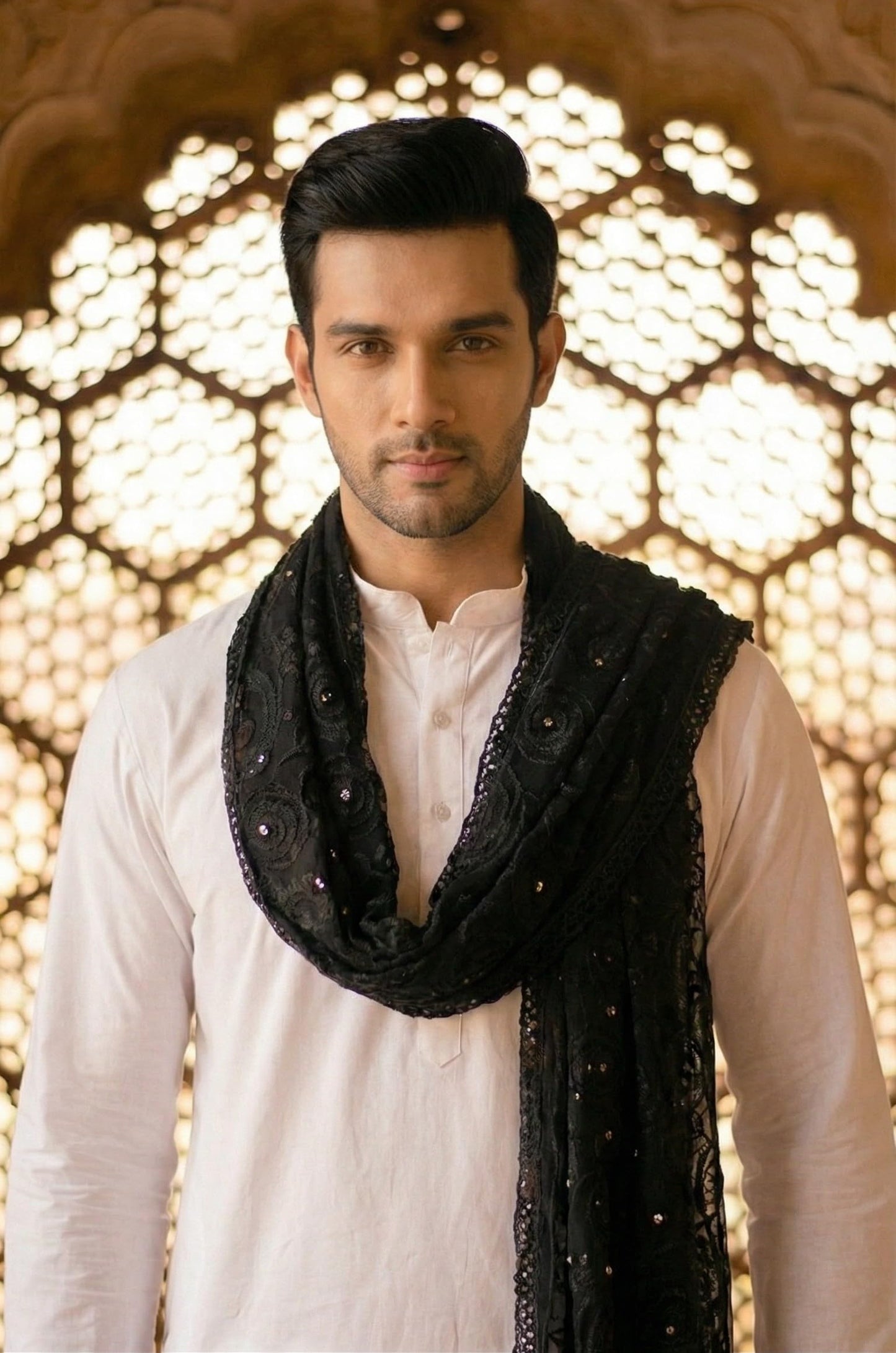 Pure Cotton Ethnic Dupatta for Men | Black - view 4