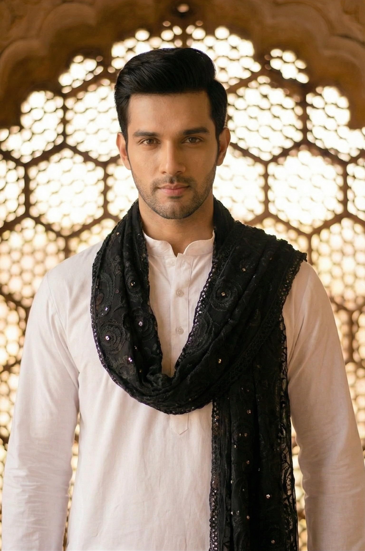 Pure Cotton Ethnic Dupatta for Men | Black - view 4