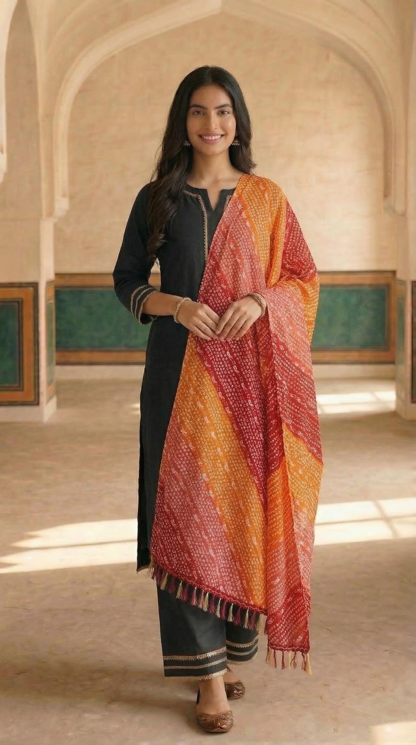 Chinnon Bandhani Dupatta for Women | Red Orange - view 2