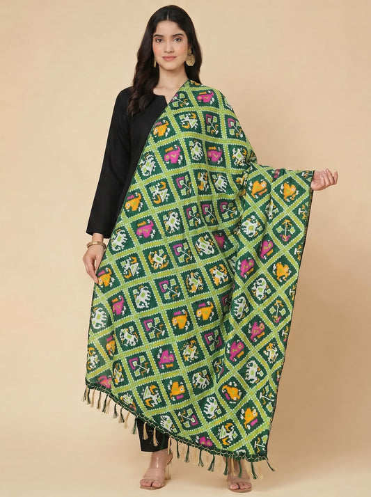 Printed Bandhani Dupatta for Women | Green